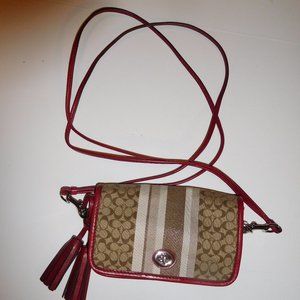 COACH G1276-19919 Signature Stripe Penny Legacy Burgundy and White Shoulder Bag